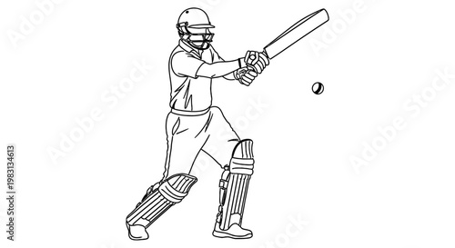 A line drawing depicts a cricket batsman preparing to hit a ball