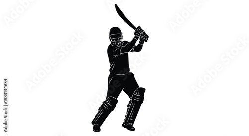 Silhouette of a cricket batsman in action preparing to hit the ball