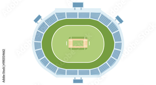 Aerial view of a football stadium with a green field and surrounding seating