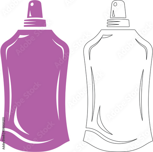 Purple ketchup squeeze pack and outline bottle container