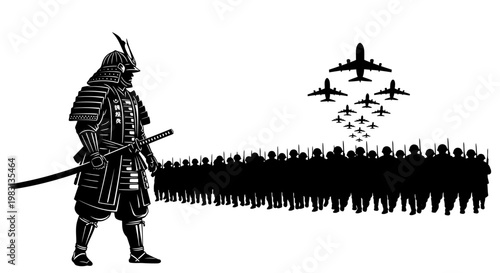 Samurai Warrior Facing Modern Army and Air Force: Past Meets Future
