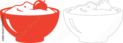 Red fruit mash bowl with cherry and outline version