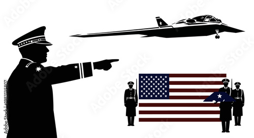 Military Leader Directs Stealth Bomber, Honor Guard with Flag