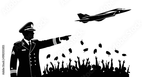 Military Leader Directs Jet, Crowd Cheers Falling Objects