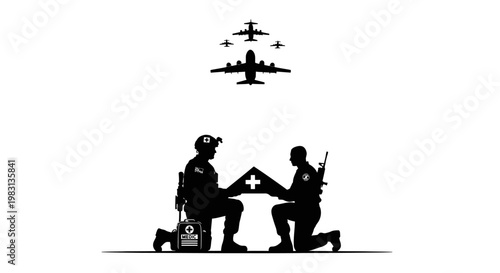 Military Medics Honor Fallen Comrade with Flag Ceremony Under Formation of Aircraft
