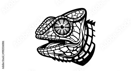 Chameleon Head Silhouette, Reptile Animal Illustration