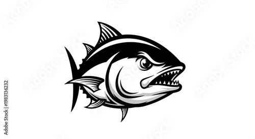 Aggressive Tuna Fish Illustration - Sport Fishing and Seafood Icon