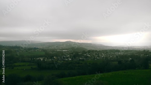 Huddersfield Town in Yorkshire England landscape on foggy day