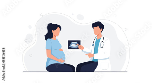 Doctor shows ultrasound to pregnant woman, healthcare, pregnancy, medical checkup, baby scan