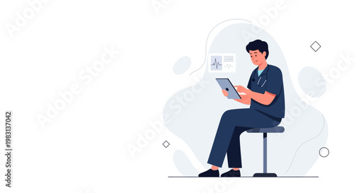 Doctor using tablet with medical data on screen, modern healthcare concept