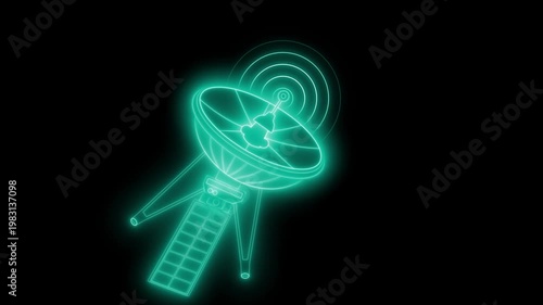 Glowing outline of a satellite dish Animation on a black background