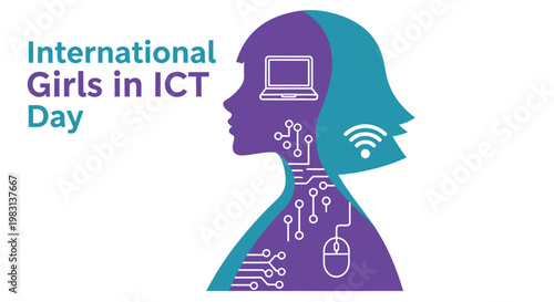 International girls in ict day graphic featuring a silhouette and tech elements