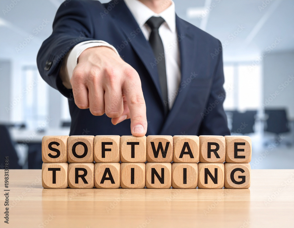 Obraz premium Software Training - Geschäftsmann zeigt auf den Text 
