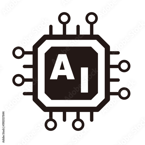 AI・人工知能のラインアイコン（CPU・プロセッサ）　シンプル・モノクロ・アウトライン