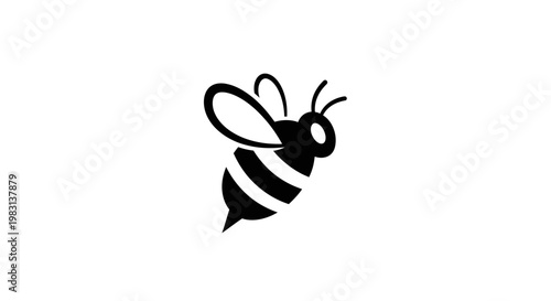 Simple Black Silhouette Icon of a Bee on White Background