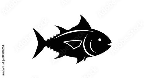 Black silhouette of a tuna fish, isolated on white background, vector graphic.