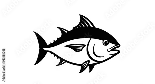 Tuna Fish Illustration - Black and White Line Art