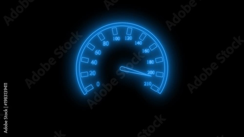 Neon Glowing speedometer Animation on a dark background
