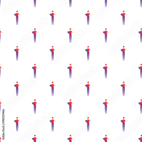 Cartoon people in a seamless pattern presenting an invisible object