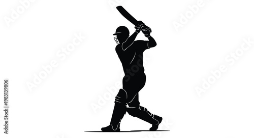 Silhouette of a cricket batsman in mid swing focused on the athletic pose