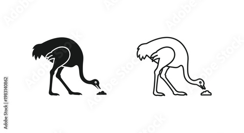 Ostrich vs Camel: Unique Animal Postures Comparison Vector