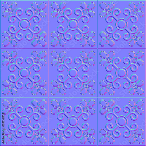 Normal map for floral-patterned tiles. Perfect seamless pattern.