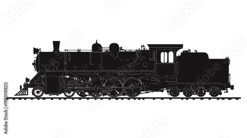 Vintage steam locomotive on tracks with scenic backdrop