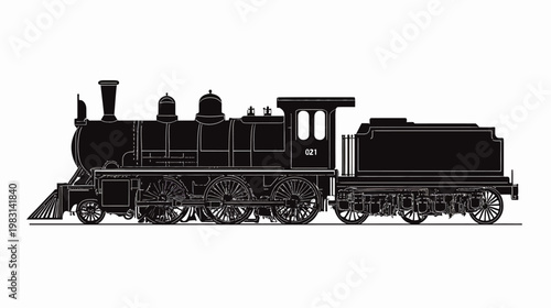 Vintage steam locomotive profile on white background