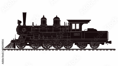 Vintage steam locomotive silhouette on tracks