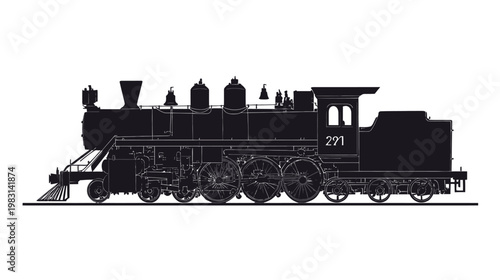 Vintage steam locomotive silhouette on white background (2)