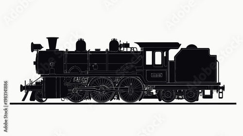 Vintage steam locomotive silhouette on white background (3)