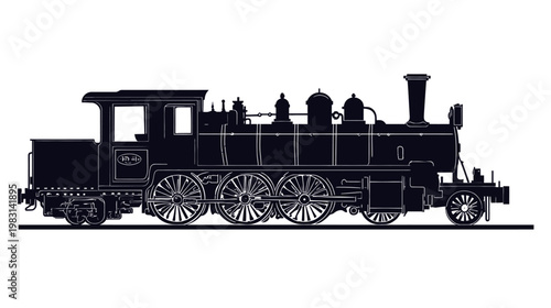 Vintage steam locomotive silhouette on white background
