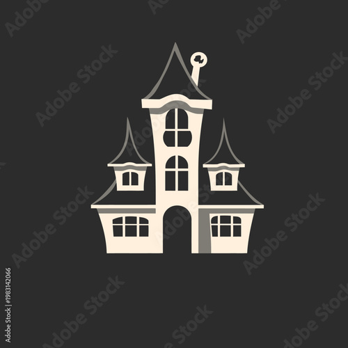 Vintage castle illustration with key on rooftop