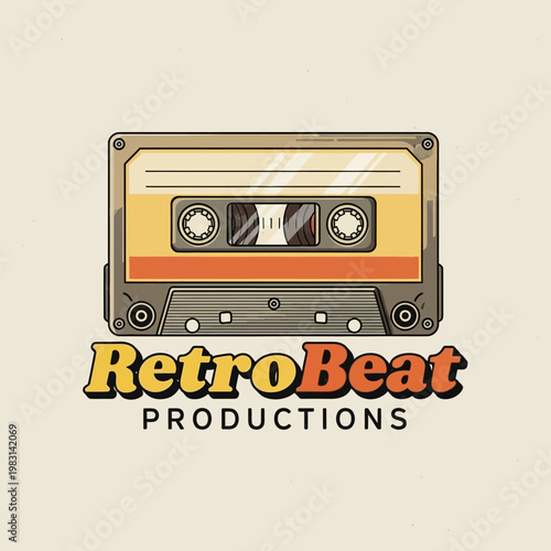 Vintage cassette tape illustration with retro style