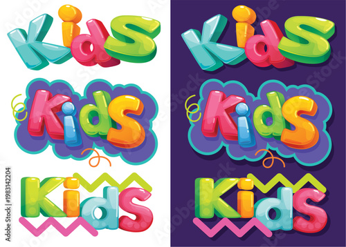 Colorful set illustration for children design. Words 