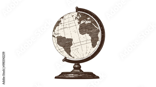Vintage Globe Illustrating Continents and Oceans