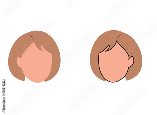 Set of two female head icons with brown bob haircut