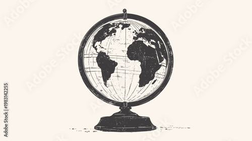 Vintage globe illustration depicting world geography details