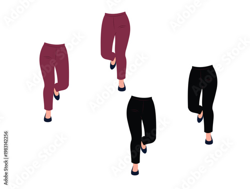Set of female legs in various trousers and shoes