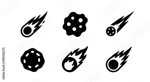 Collection of stylized celestial objects depicted as simple black icons against a white background for graphic design and space themes