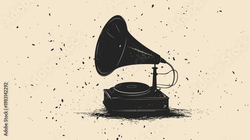 Vintage gramophone playing music in a retro setting