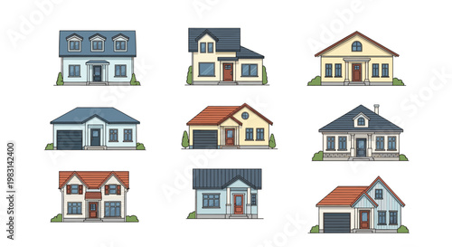 Collection of various pixel art style house model, building or residential home illustration. Vector for architecture concept, construction or real estate business