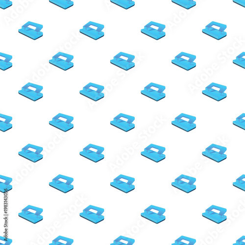 Blue hole punchers forming a repetitive and organized pattern on a white background