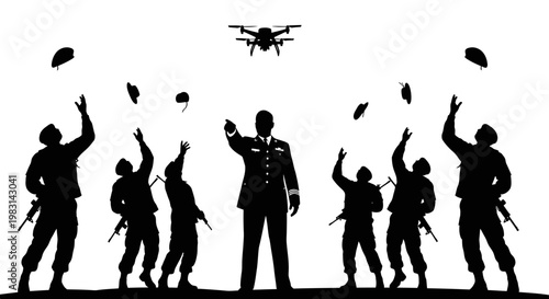 Military Drone Surveillance: Soldiers Celebrate Success with Commander