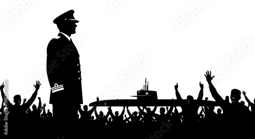 Military Commander Salutes Crowd Beside Submarine
