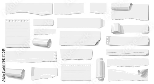 Set of realistic torn paper pieces and scraps with shadow, a great design element. Realistic vector illustration