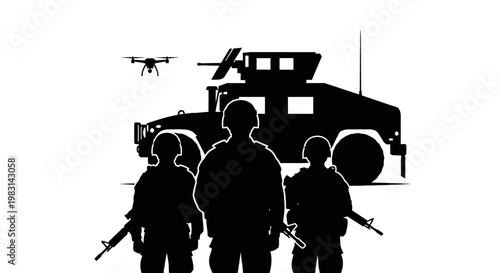 Military Drone Surveillance with Soldiers and Humvee