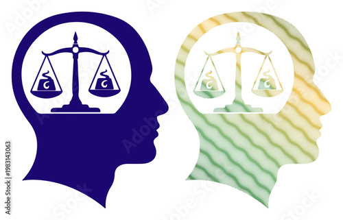 Scales of justice and wealth balanced within human minds, symbolizing fairness and financial decisions.