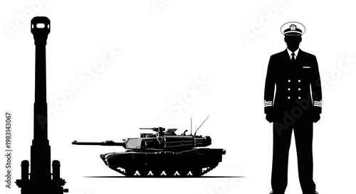 Military Equipment and Officer Comparison: Tank, Cannon, and Human Scale