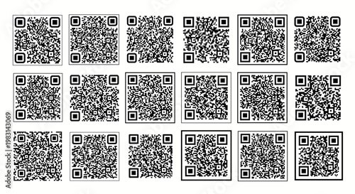 Set of qr codes for website or product scan. Digital barcode. Modern fast response concept. Vector illustration for app, interface, banner